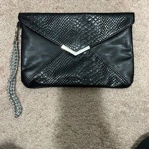 Faux black leather wristlet